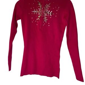 Boston Proper Festive Red Sweater with Snowflake Design